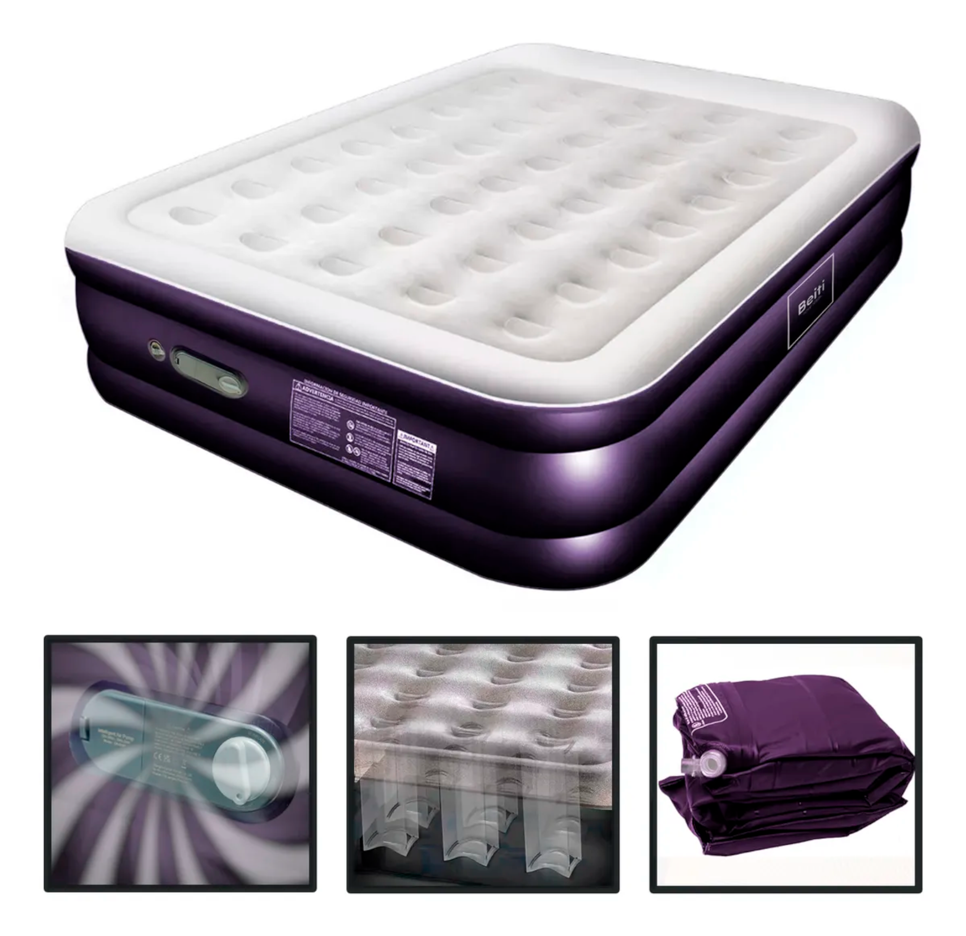 Colchón Inflable Cama Eléctrico 2 Plaza Beiti 203X152X47 Cm