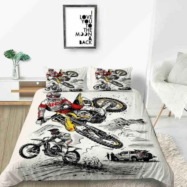 Motorcycle Sketch Quilt Duvet Cover Set Double Soft Children Comforter Cover3-Piece Bedding Set