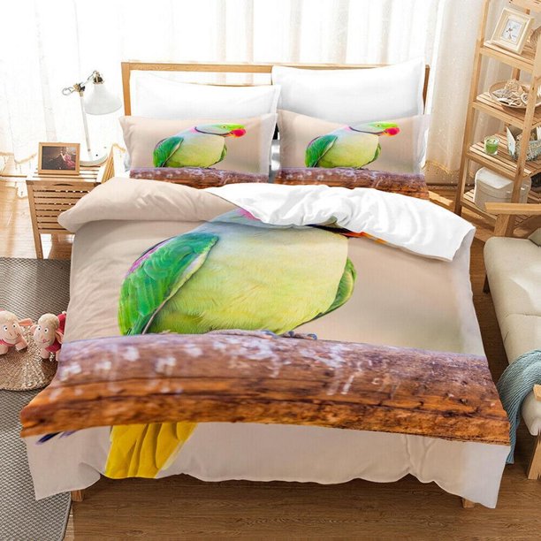 The Parrot Gift Quilt Duvet Cover Set Super Doona Cover3-Piece Bedding Set