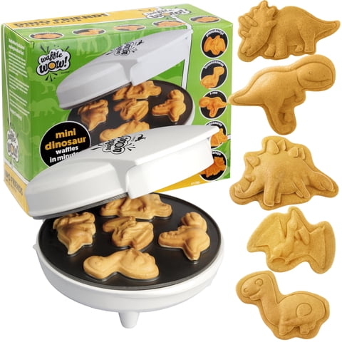 Waffle Wow! Mini Wafflera Eléctrica Antiadherente Con Forma De Dinosaurio