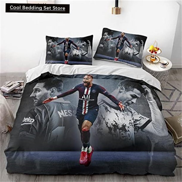 La Liga Neymar, Messi, Cristiano Ronaldo 3-piece Bedding Set with Cartoon-themed Duvet Cover, Breathable Microfiber Material Bed Sheets