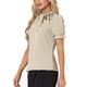 thumbnail image 4 of INSPIRE CHIC Blusas de Mujer de Color Sólido con Lazo en el Cuello y Mangas Cortas para el Trabajo, Caqui Claro XS, 4 of 6