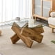 thumbnail image 2 of Circular glass coffee table, 33.4-inch modern and distinctive design tea table. Tempered glass countertop, wood colored MDF table legs. Suitable for living rooms and farmhouses, 2 of 3