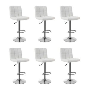 Global Latin Group - Pack 6 Sillas Taburete Tipo Bar Ajustable 60-80Cm Con Respaldo Blanco