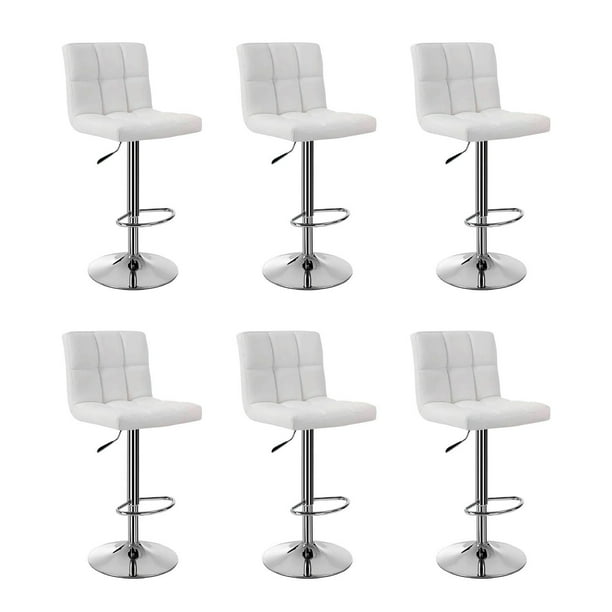 Pack 6 Sillas Taburete Tipo Bar Ajustable 60-80cm con Respaldo blanco