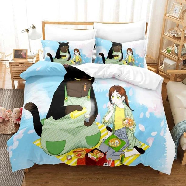 Kawai The Masterful Cat Is Depressed Again Today Bedding Set three-piece set Adult Kid Bedroom Duvet cover Sets Bed Sheets