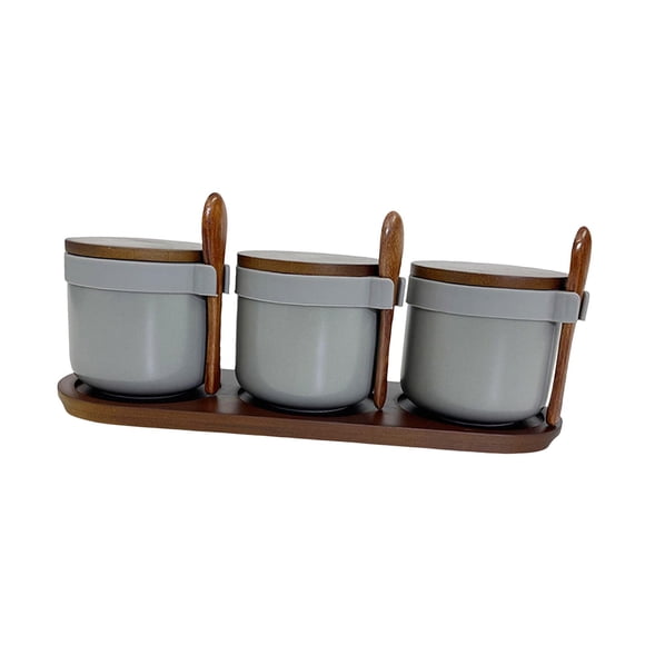 Juego De 3 Tarros De Cerámica Para Especias, Tarros De Porcelana Para Condimentos, Para Mostrador, Sal, Pimienta, Gris
