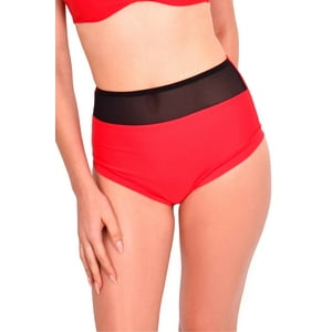 Samia - Bikini Calzón Pin Up Con Transparencia Rojo S