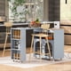 thumbnail image 3 of K&K Rolling Kitchen Island With Extended Table, Kitchen Island on Wheels with LED Lights,Power Outlets and 2 Fluted Glass Doors, Kitchen Island with a Storage Compartment and Side 3 Open Shelves, Grey, 3 of 3