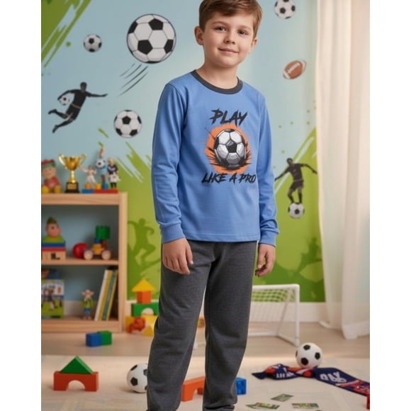 Pijama Niño Algodón Estampado Football Celeste celeste 4