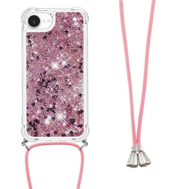 Funda FOXDOCK para iPhone 16e con Cuerda Ajustable, Brillo Líquido, Protección Antigolpes y Lente – Ideal para Regalo