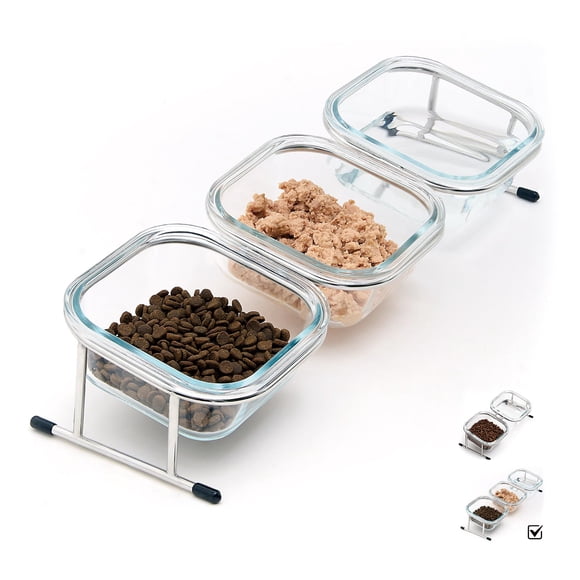 Tazones Elevados para Gatos Hannadepot de Vidrio Inclinados 15° - Juego de 3