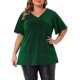 thumbnail image 1 of Agnes Orinda Blusas para Mujer Tallas Grandes Cuello en V Metálico Manga Corta Camiseta Tops de Fiesta 2X Verde, 1 of 6