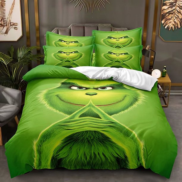 Grin-ch 3 Pcs Comforter Set with 2 Pillowcases,Grinc-h Bedding Set Sheet Set for Kids Adults,All Season Lightweight