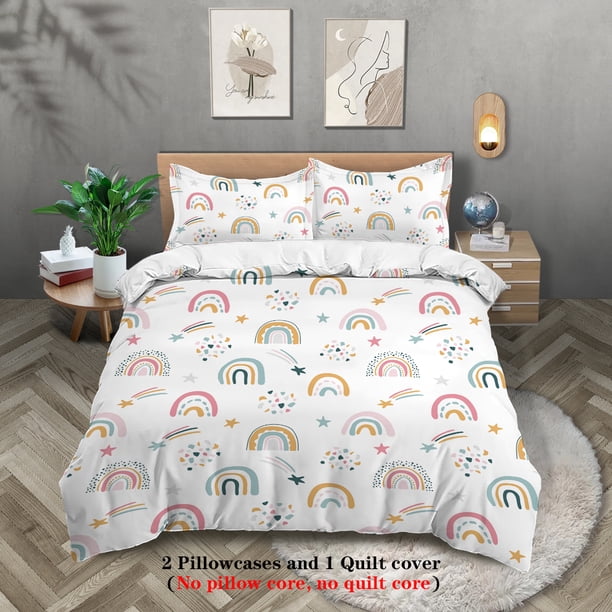 x297 Bed Sheets-piece down duvet cover with cartoon rainbow pattern print ( duvet cover pillowcases, no core) girls' bedding set 3-Piece Bedding Set (1 Duvet Cover + 2 Pillow Shams) nj297