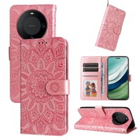 Funda Tipo Cartera Foxdock Para Huawei Mate 60 , Diseño Girasol En Relieve, Cuero Pu, Cierre Magnético, Soporte Y Tarjetero