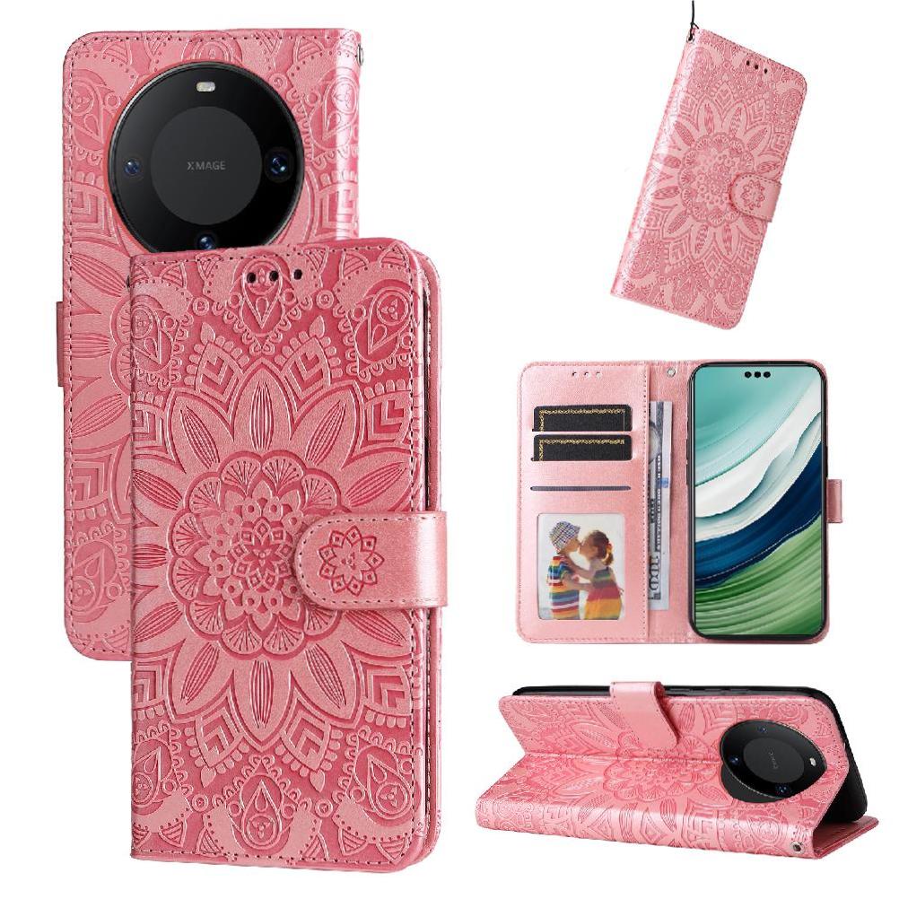 Funda Tipo Cartera Foxdock Para Huawei Mate 60 , Diseño Girasol En Relieve, Cuero Pu, Cierre Magnético, Soporte Y Tarjetero