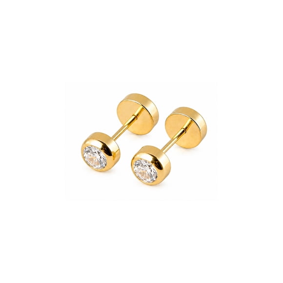 Aros Abridores Punto De Luz 4mm Oro 18k Circón Bebé Niña
