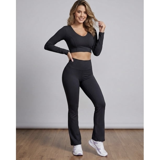 Set Athleisure Mujer Flare 2 Piezas Calza y Peto Manga Larga - ZL015