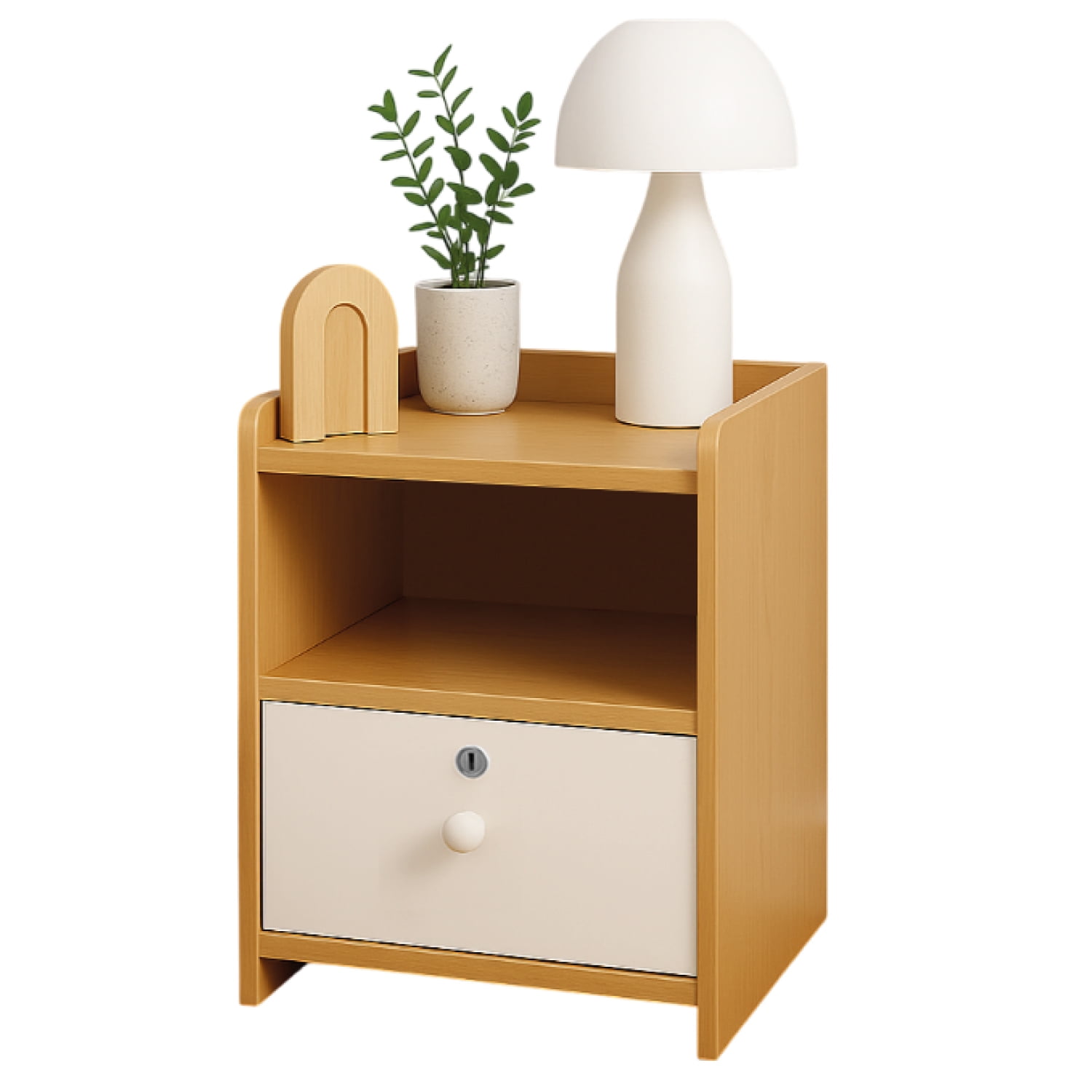 Mundo Online - Velador Bicolor 2 Niveles 1 Cajon Con Llave 40x33x27 Cm