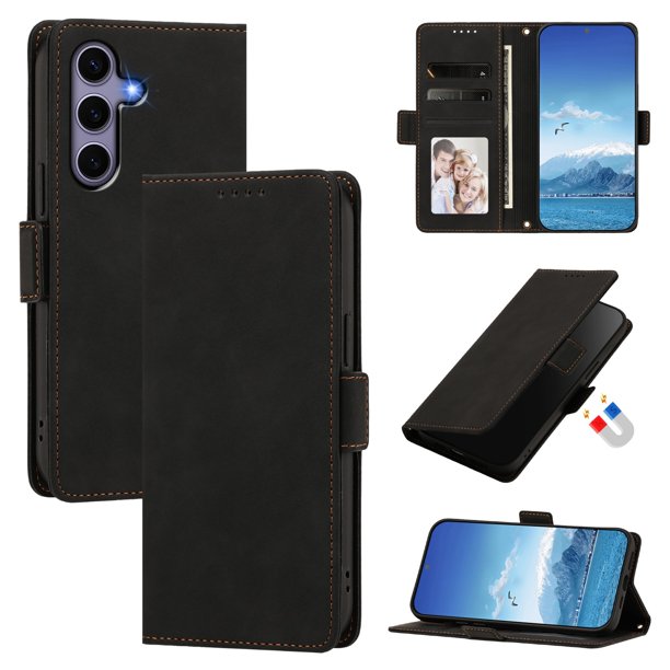 Funda Billetera Delgada para Samsung Galaxy S25 Ultra con Ranuras y Soporte Negro
