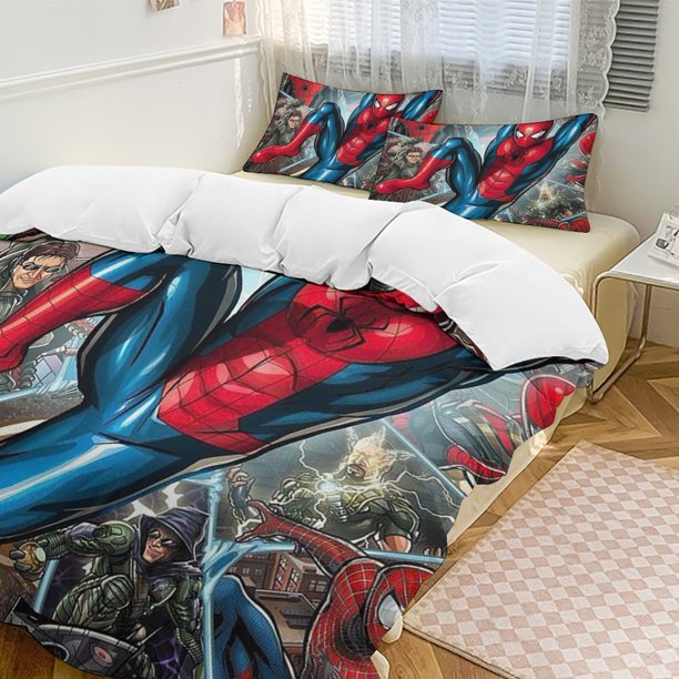 Spider-Man 3-Piece Twin Bed Set - Includes 1 Single Quilt And 2 Pillow Cases Bedding - Fade Resistant Microfiber - Spider