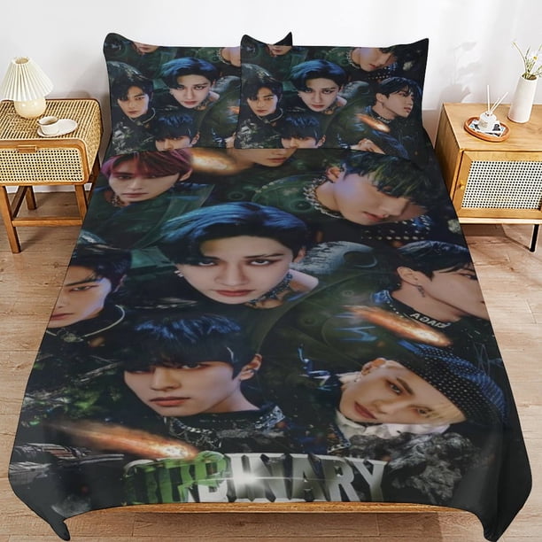 Stray Kids Bedding Set Duvet Cover Comfortable and Lightweight Cartoon Bedding 3 Piece Bed Set
