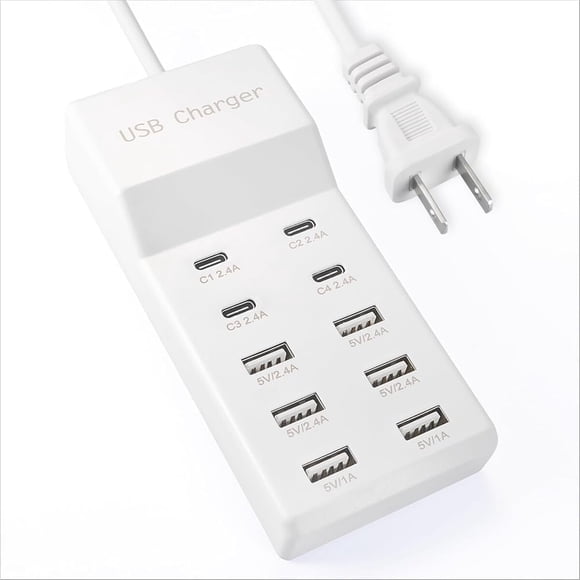Cargador Usb 10 Puertos 50w 6 Usb a 4 Usb c Rápido