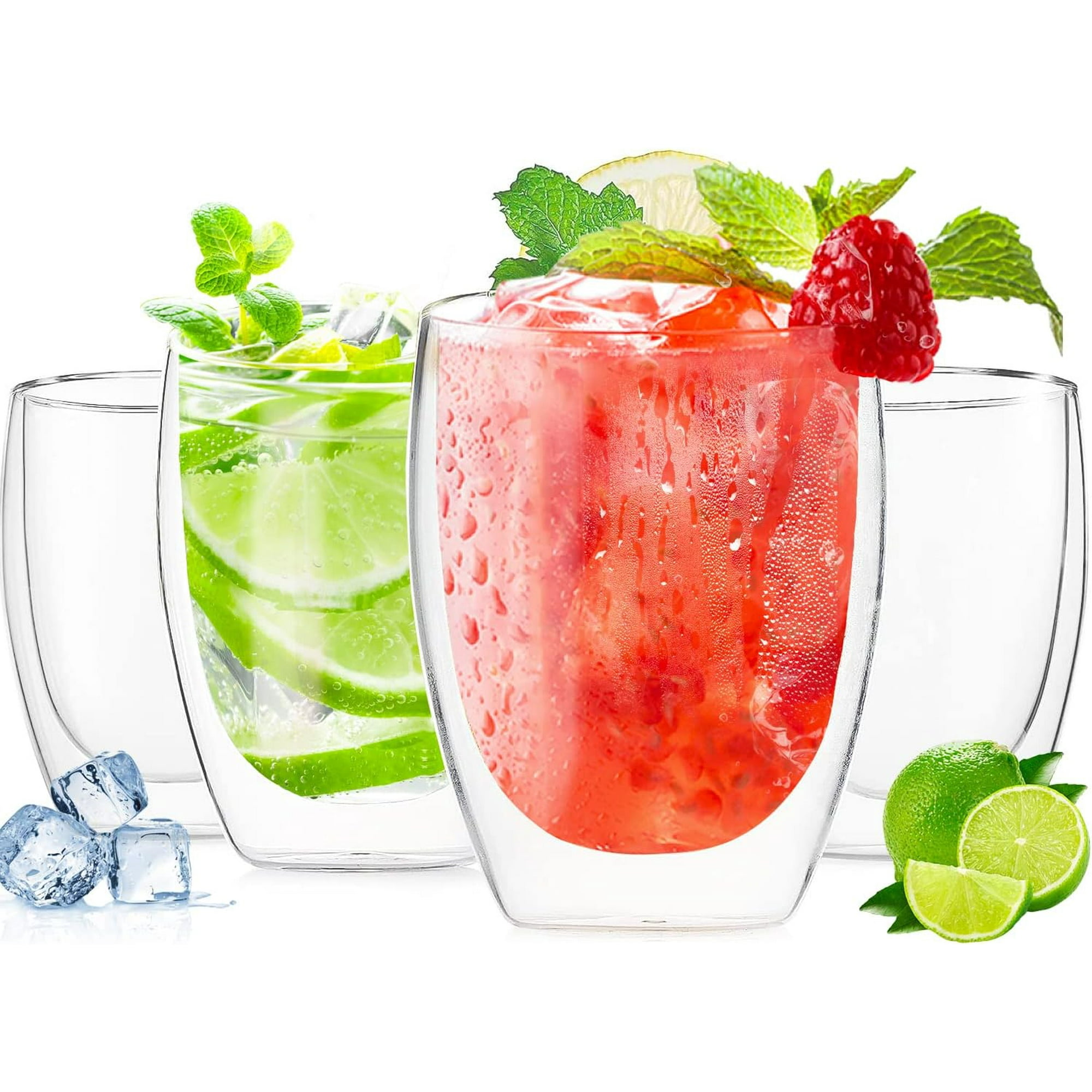 Wakeshome - Set 4 Tazas Espresso Doble Pared 350ml Frio Caliente Sin Asa