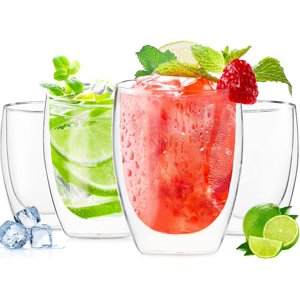 Wakeshome - Set 4 Tazas Espresso Doble Pared 350Ml Frio Caliente Sin Asa