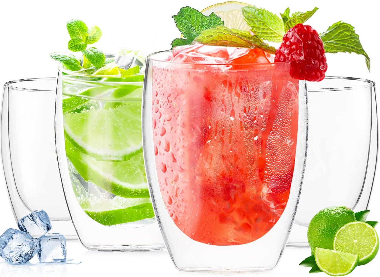 Wakeshome - Set 4 Tazas Espresso Doble Pared 350Ml Frio Caliente Sin Asa