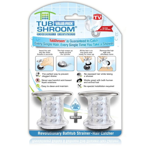 Colador de desagüe TubShroom Chrome para cabello, paquete de 2