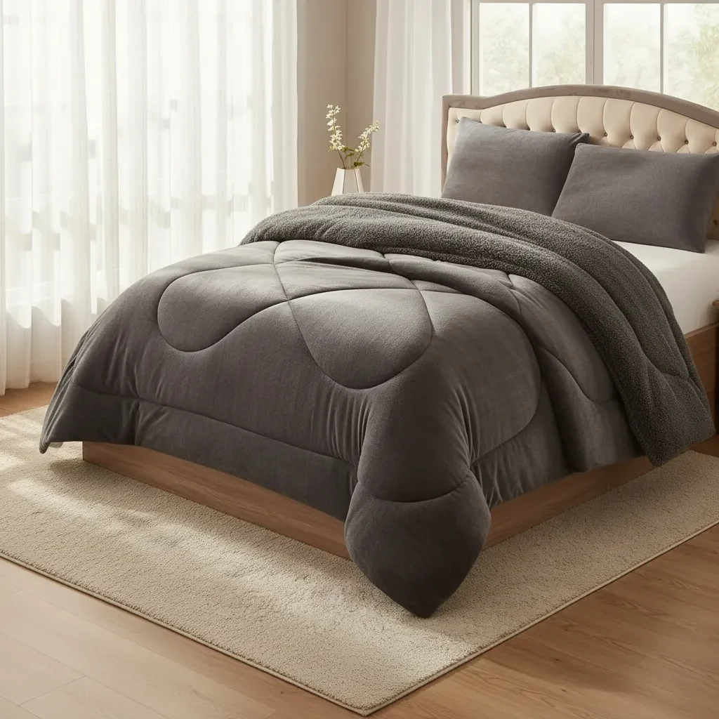 Casadeliacl - Cobertor Cubrecama Con Chiporro 2 Gris Liso Plazas Liso