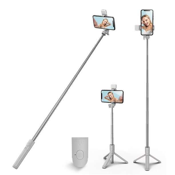 Trípode para selfies con luz, control remoto Bluetooth extraíble, ligero y portátil