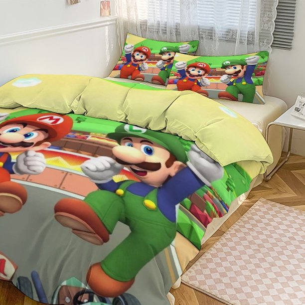 Mario Print Bedding Set Pattern Duvet Cove Set 3 Pieces 1 Quilt Cover And 2 Pillowcases for Women Men Teens