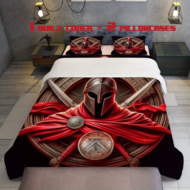3pcs Warrior Dual Swords Theme Printed Bedding Set Soft Duvet Cover and Two Pillowcases