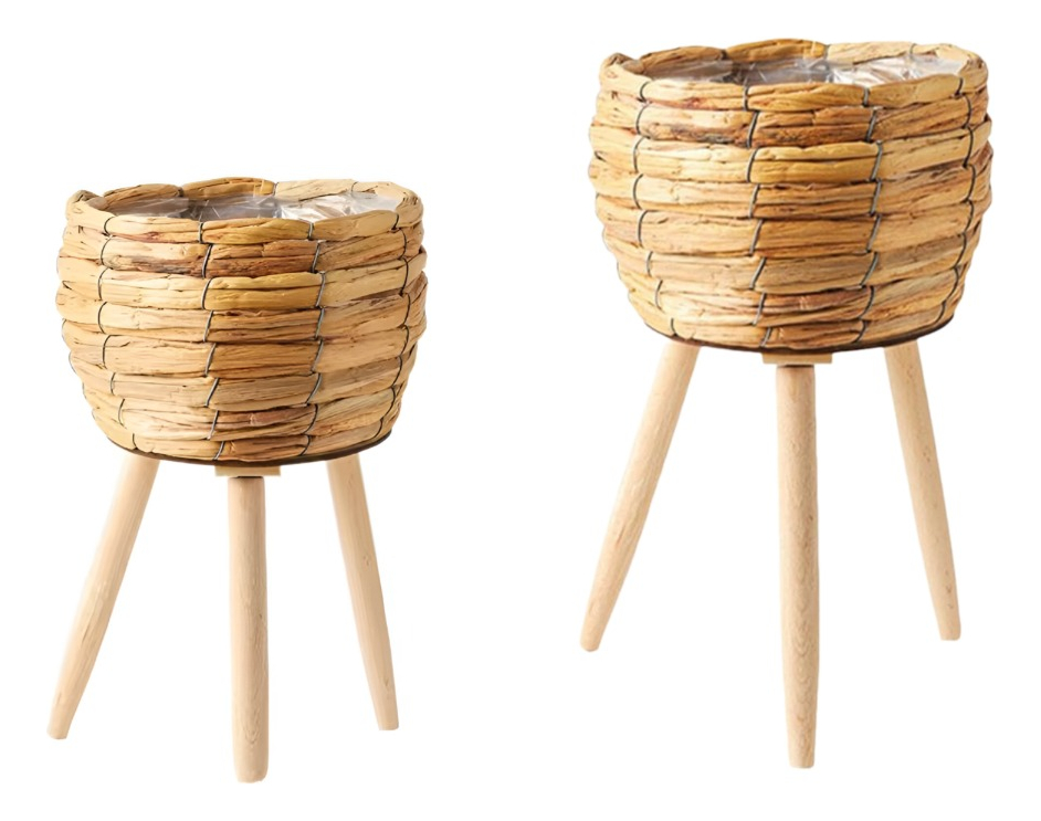 Genérico - Set Macetas Decorativas Tejido Paja Plantas Flores Jhn