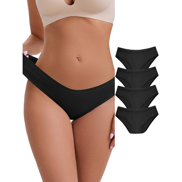 INSPIRE CHIC Ropa interior de mujer de cintura baja que levanta los glúteos, hilo de algodón cómodo y transpirable, 5 paquetes L 5 negro