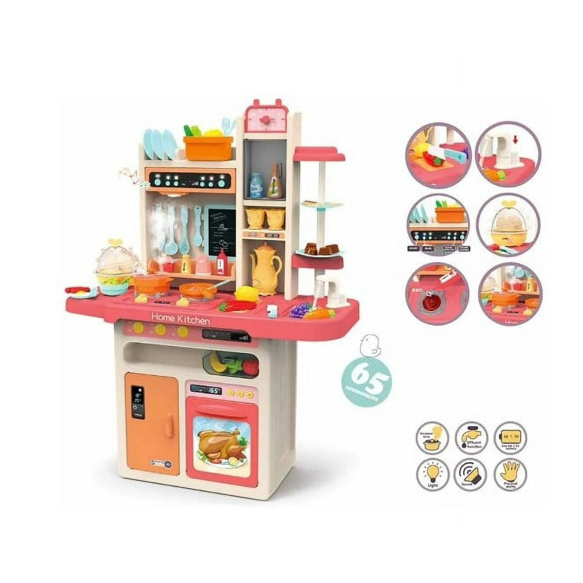 Modernkitchen - Cocina De Juguete 65 Piezas 93.5cms Altura Rosada Vapor Agua