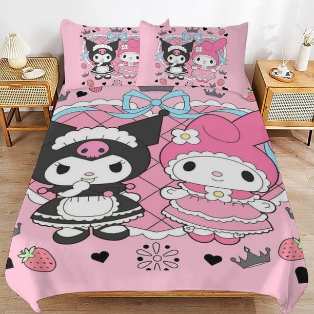 Kuromi & My Melody Duvet Cover Set 3 Piece Bedding Set Double Sided Printing Decorative Comforter Cover Set