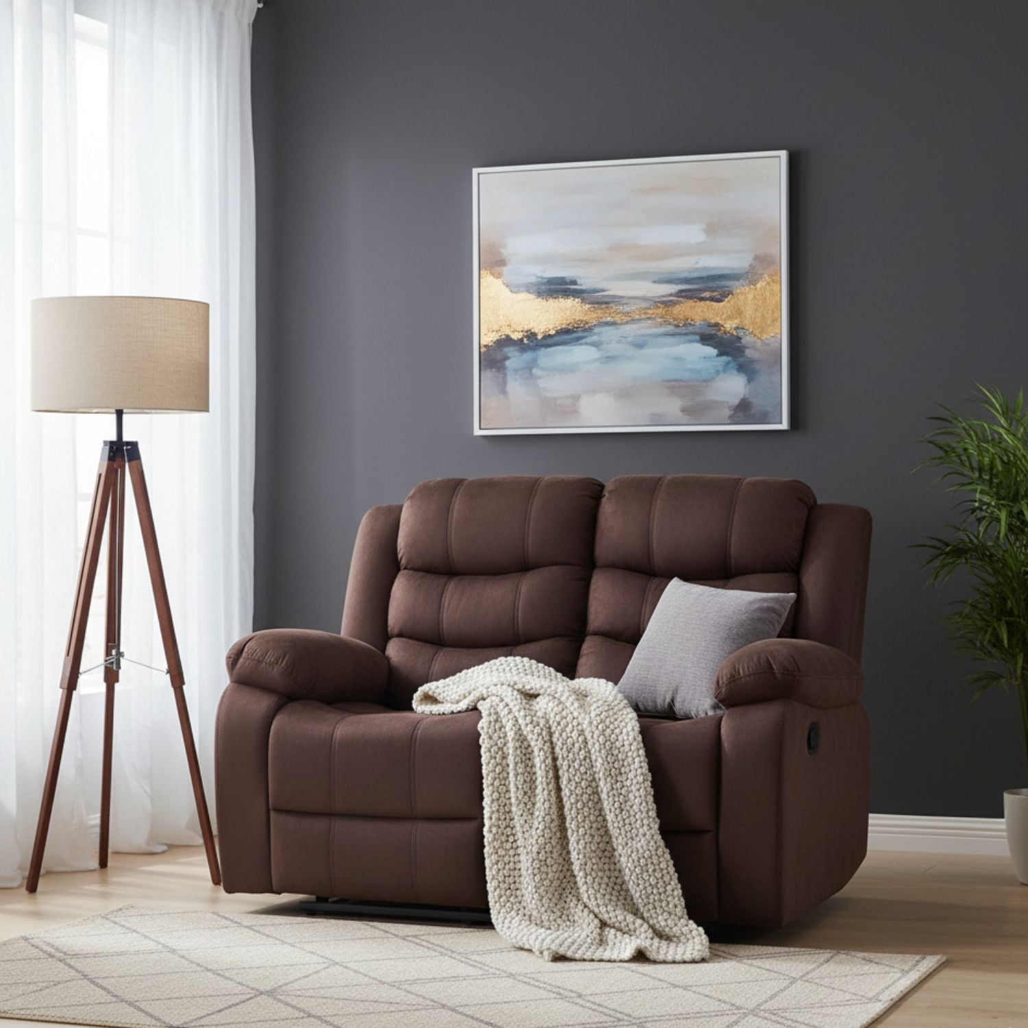 Daniels - Sofá 2 Cuerpos Reclinable Tradicional Norman Café Oscuro