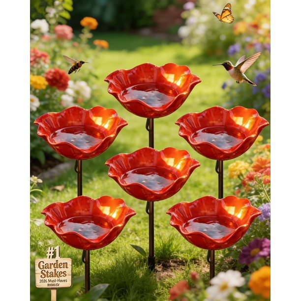Estacas jardín flor metal hechas mano baño pájaros estación riego abejas 61cm mariposa