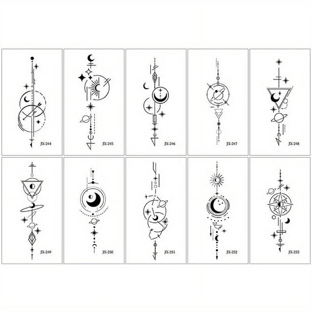 10 Sheets Temporary Tattoos , Line Drawing Simple Artistic Pattern , Long Lasting Waterproof And Sweat Proof For 3~ 6 Days Tattoo Stickers