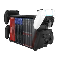 Genérico - Soporte De Juegos Para Ps5 Ps4 Xbox Switch - Con Soporte Para 4 Mandos - Estante Para Hasta 15 Discos - Organizador Universal De Juegos Para Playstation Y Otros-Negro