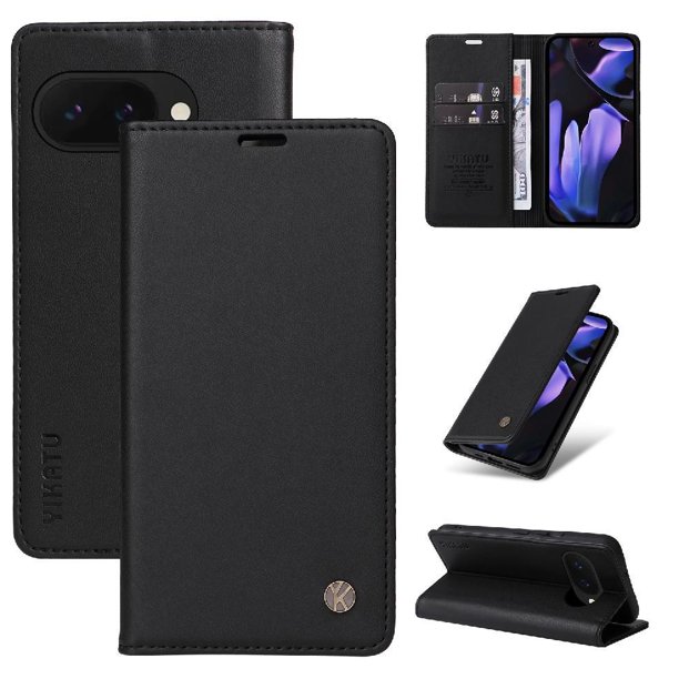 Funda Billetera de Cuero para Google Pixel 9A con Tarjetero y Soporte - Tapa Magnética Negro