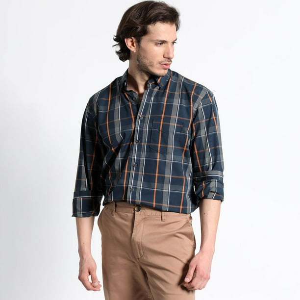Camisa Manga Larga Trevira Cuadros Regular Fit azul marino XXL