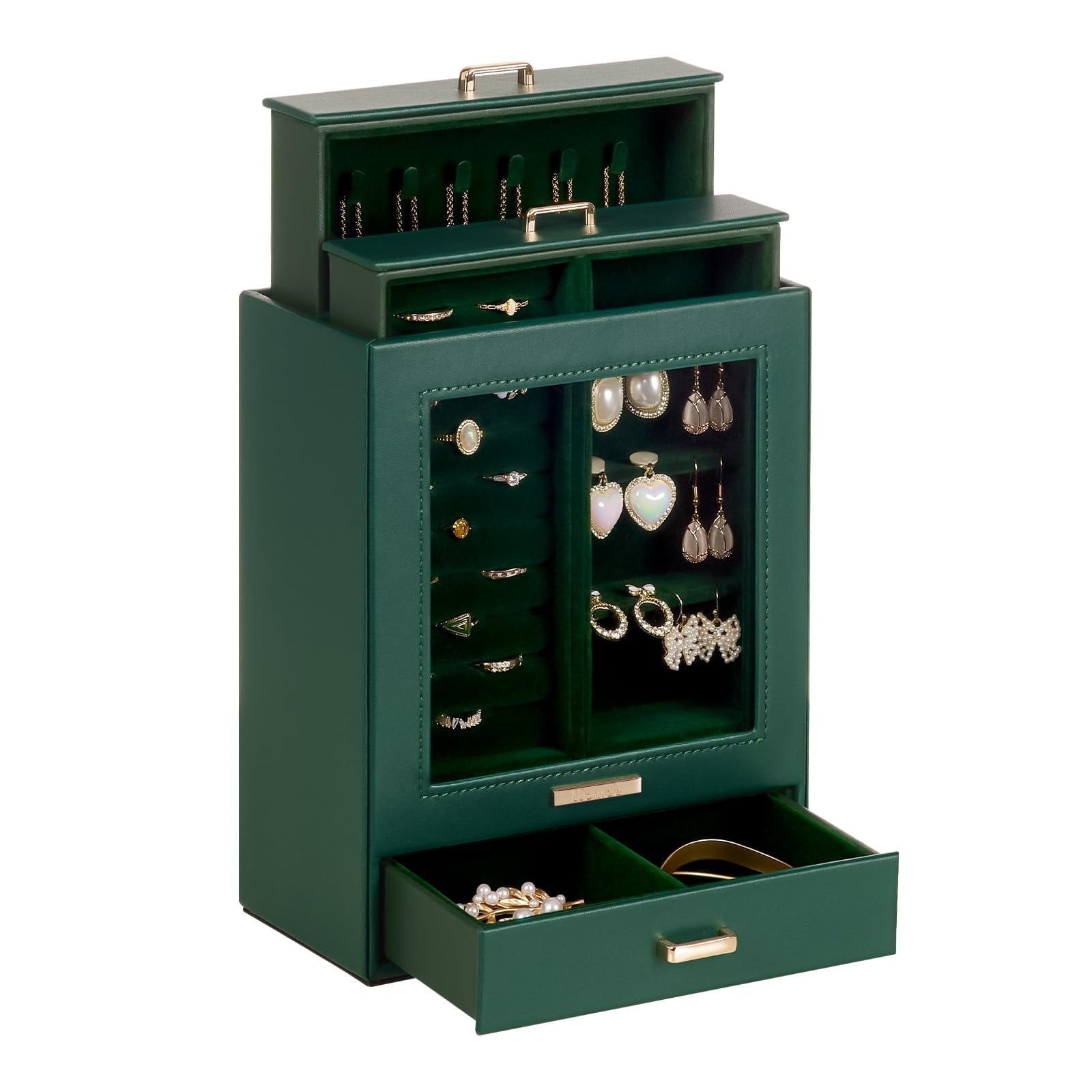 Homde - Organizador De Joyas Para Niñas Y Mujeres Con 3 Cajones Y Ventana De Cristal