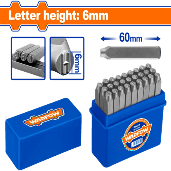 Set De 27 Punzones Letras A-z Y Simbolos 6 Mm 60 Mm Wadfow