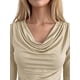 thumbnail image 5 of INSPIRE CHIC Blusa de Punto Ajustada Asimétrica de Mujer Y2K con Cuello de Cisne y Mangas Largas de Trompeta Camisas de Primavera Otoño para Salir Grande Caqui, 5 of 6