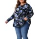 thumbnail image 4 of Agnes Orinda Blusas Casuales Elegantes de Manga Larga con Estampado Floral para Mujer de Talla Grande, Cuello Redondo, 3X Azul Oscuro, 4 of 6